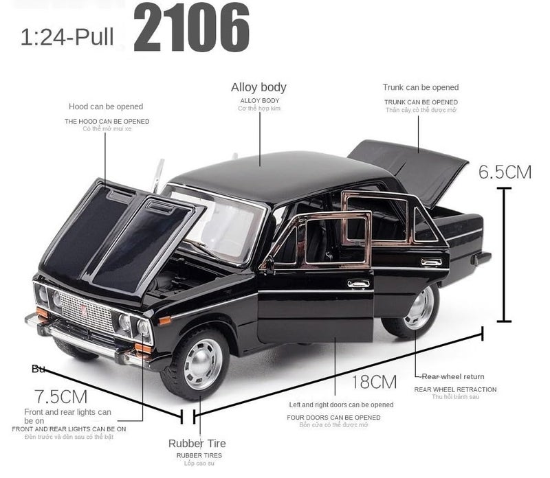 Invite Enterprise Invite Diecast 1:24 Lada 2106 Alloy Car Model High Simulation Metal Toy Classic Car Vehicles Model Sound Light Collection Children Gift [Multicolor] - Image 2