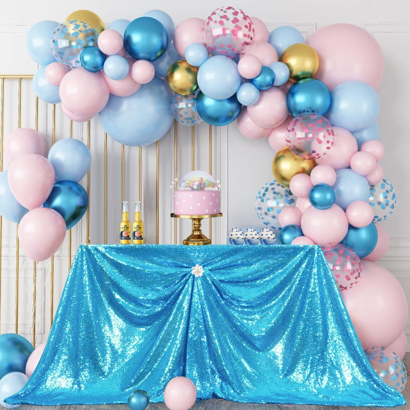 بارتي ديلايت PartyDelight Turquoise Sequin tablecloth Square Square Table Table Cloth Proplay 90 "" X 90 "" - Image 1
