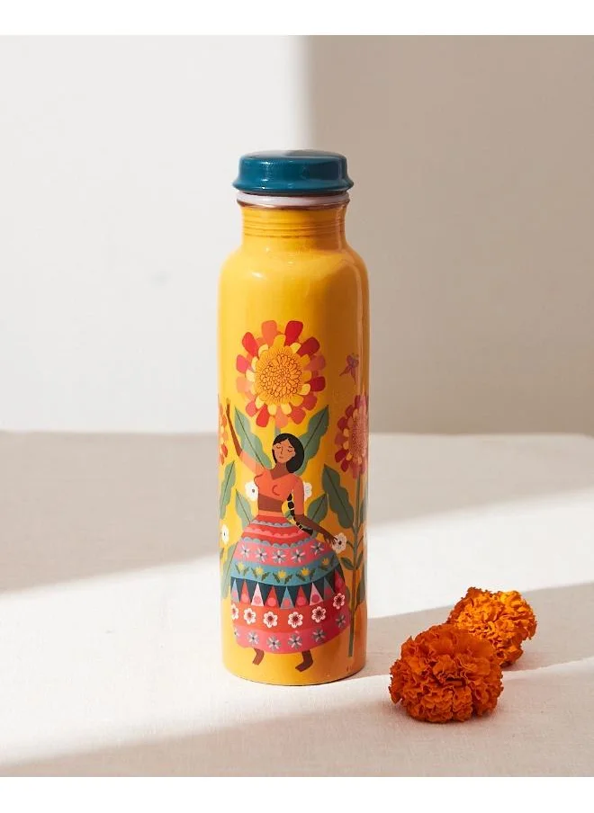 Chumbak Marigold Lady Copper Bottle, 900ml