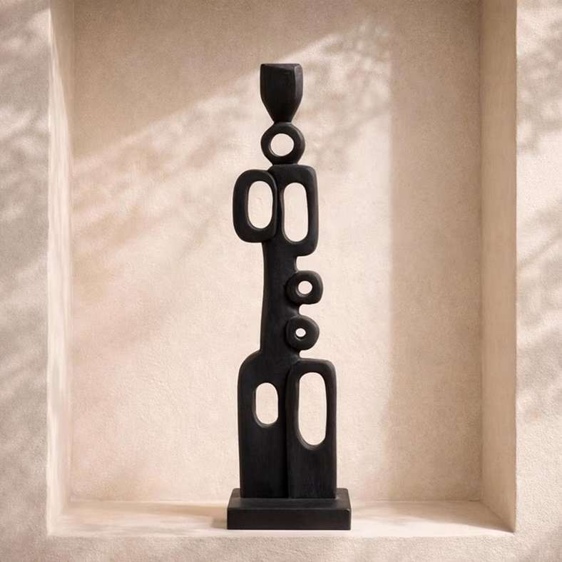 Pan Home Fio Teakwood Abstract Decor Accent 10x10x41cm - Black - 112ATO9901263 - Image 1