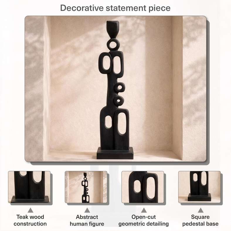 Pan Home Fio Teakwood Abstract Decor Accent 10x10x41cm - Black - 112ATO9901263 - Image 5