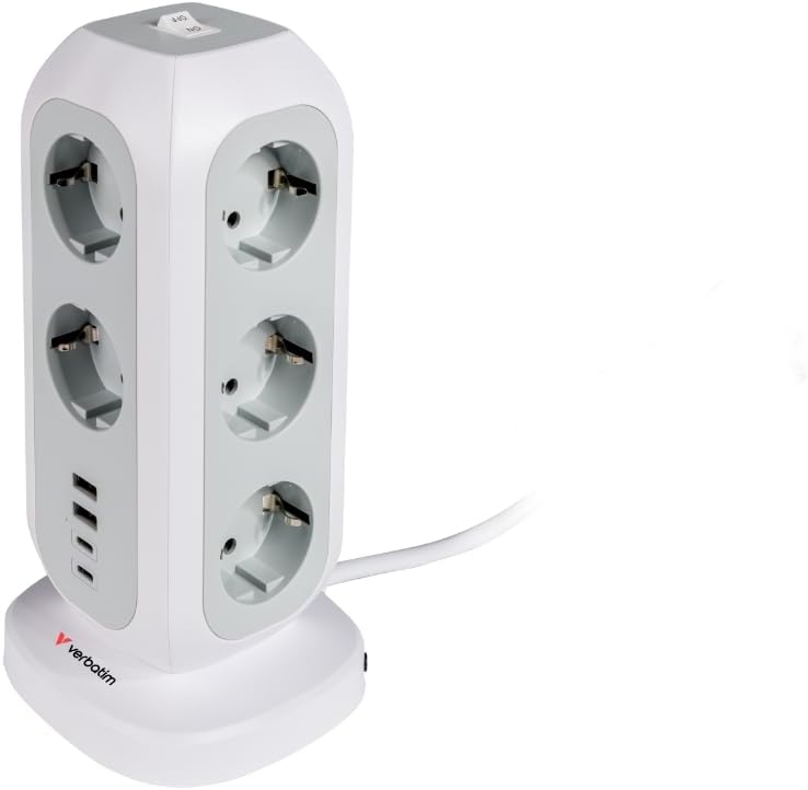 VERBATIM EU Socket Tower 15-in-1, Multiple Socket with 11 Euro Sockets, 2 USB-C and 2 USB-A Ports, Multi Socket with Switch and 2 m Extension Cable, Max 3600 W - Image 1