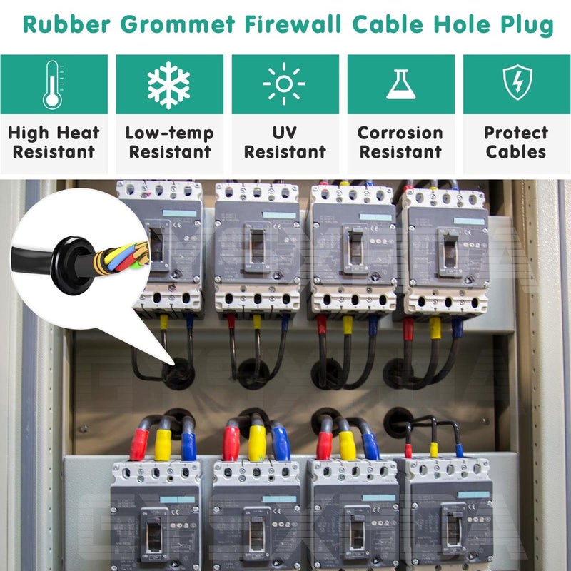 Gysxrda Rubber Grommet Kit 170 Pack - Black Firewall Grommet Assortment 7 Sizes Rubber Cable Hole Plug for Holes, Electrical, Plumbing, Automotive, Boat, Home Improvement Cord Wire Pipe Organization - Image 2