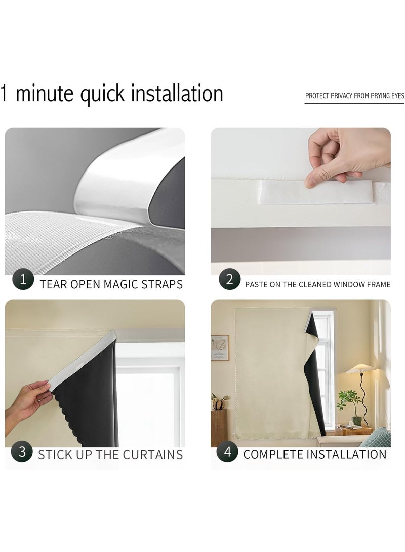 DELGREEN 100% Blackout Curtain, Self-adhesive and Portable, Easy to install, Sun Protection, Heat Insulation, Privacy Protection, Short Length, Suitable for Various Room Types, Bedroom Curtains, Bedroom Decoration, Modern Curtains - Image 3