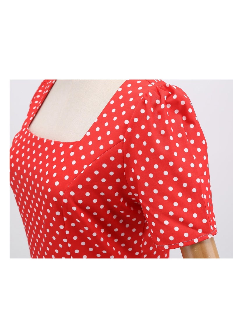 Loquat Wave Dot Print Waist Wrap Dress Red  - Image 2