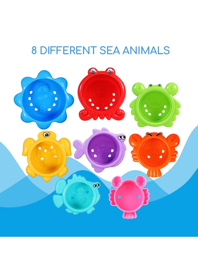 SYOSI - 8PCS Baby Bathtub Stacking Cup Toy Set, Squirting Bath Toys Summer Beach Fun Water Play Stacking Cups Squirting & Stacking Cups Fun Water Play Toys for Toddlers & Infants - Fun & Educational - Image 1
