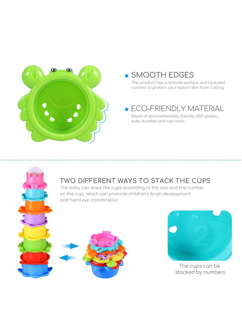SYOSI - 8PCS Baby Bathtub Stacking Cup Toy Set, Squirting Bath Toys Summer Beach Fun Water Play Stacking Cups Squirting & Stacking Cups Fun Water Play Toys for Toddlers & Infants - Fun & Educational - Image 1