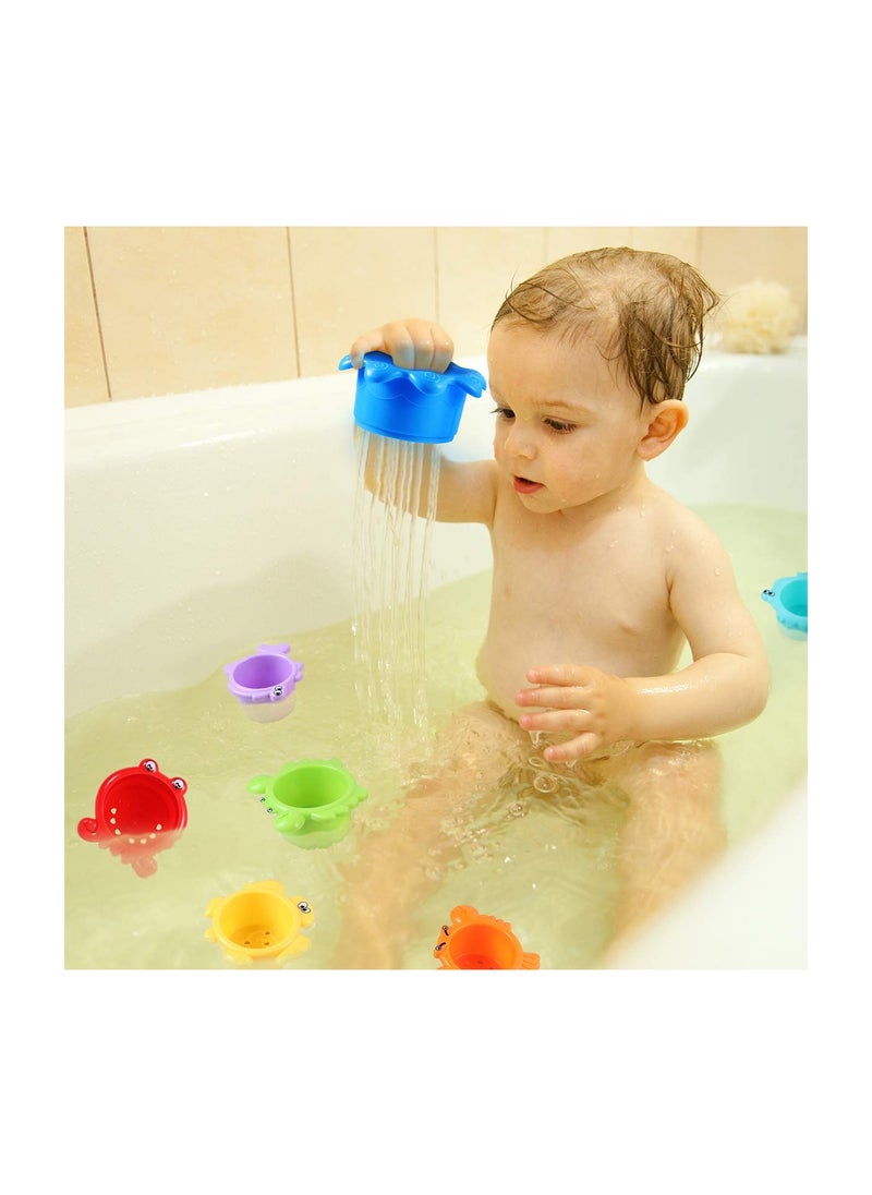 SYOSI - 8PCS Baby Bathtub Stacking Cup Toy Set, Squirting Bath Toys Summer Beach Fun Water Play Stacking Cups Squirting & Stacking Cups Fun Water Play Toys for Toddlers & Infants - Fun & Educational - Image 1