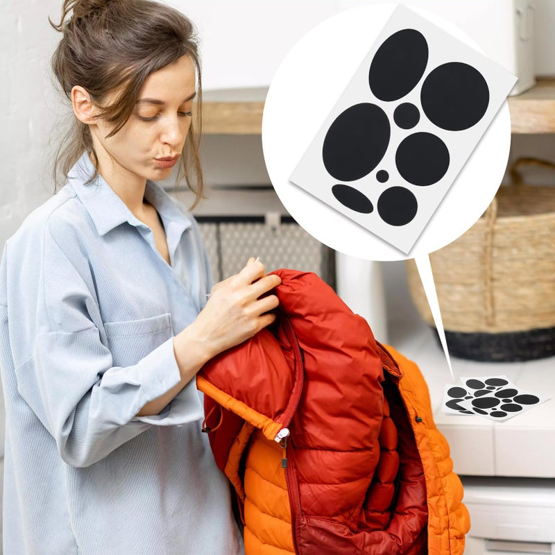 SmallCat 16 pcs Black Down Jacket Repair Patches, Nylon Patches Self Adhesive, Fabric Patches Waterproof for Clothes, Tents, Puffer Jackets - Oval, Round, 2 Sheet - Image 5