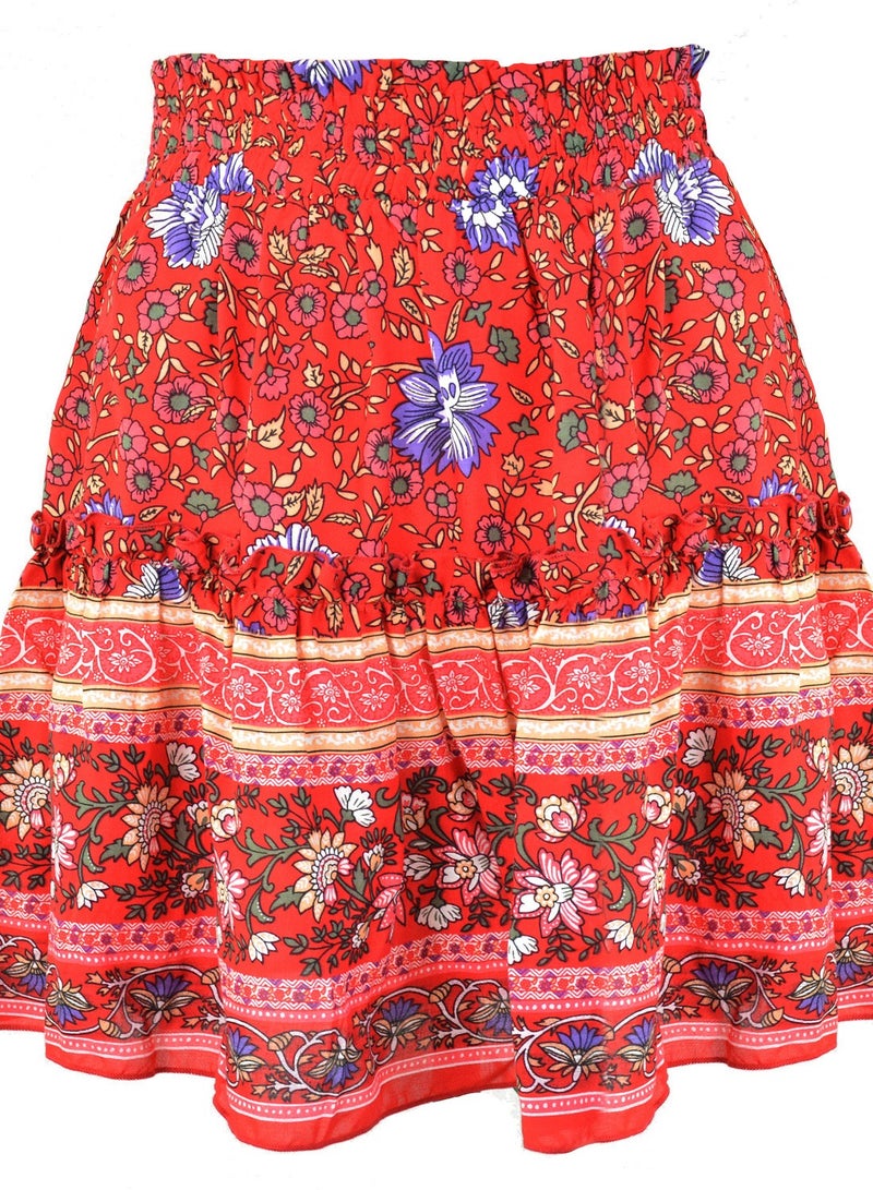 Loquat Women's Fashion Printed Bohemian Ethnic Style Skirt
