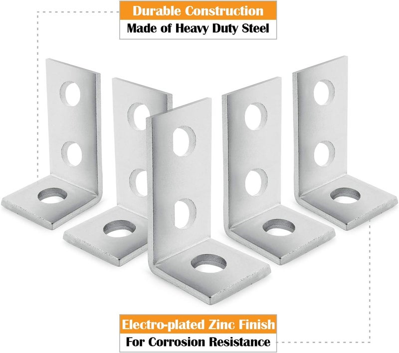 OHLECTRIC (5 Pack) 3 Hole Cross Corner Angle Brackets – Premium Zinc Electroplated Steel | 1-5/8" x 1/4", 9/16" Holes – Heavy-Duty Metal Braces for Wood, Metal, Framing & Structural Support - Image 4