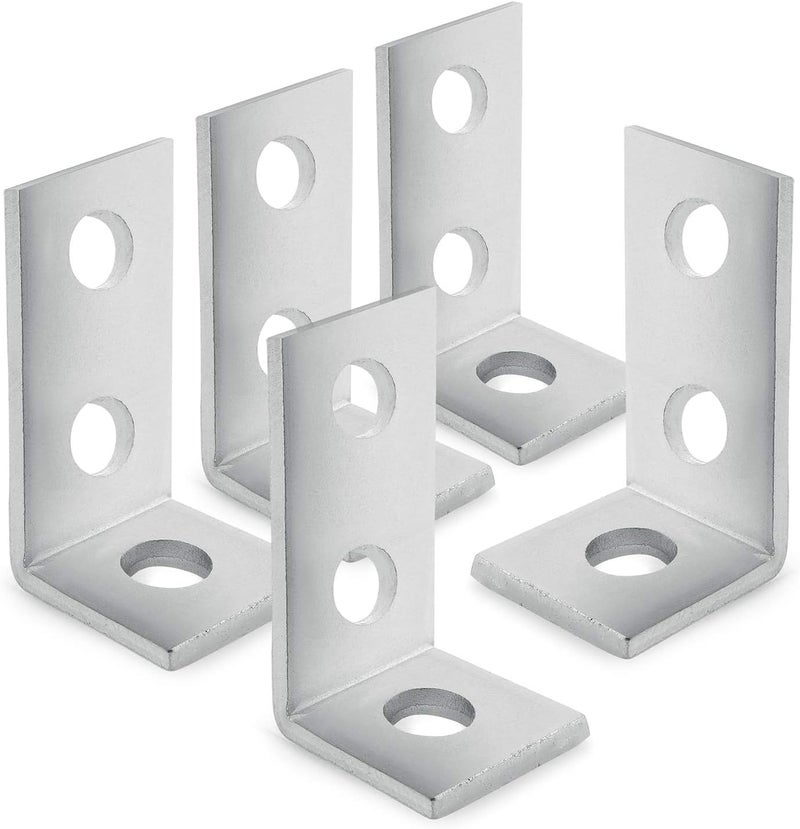 OHLECTRIC (5 Pack) 3 Hole Cross Corner Angle Brackets – Premium Zinc Electroplated Steel | 1-5/8" x 1/4", 9/16" Holes – Heavy-Duty Metal Braces for Wood, Metal, Framing & Structural Support - Image 1