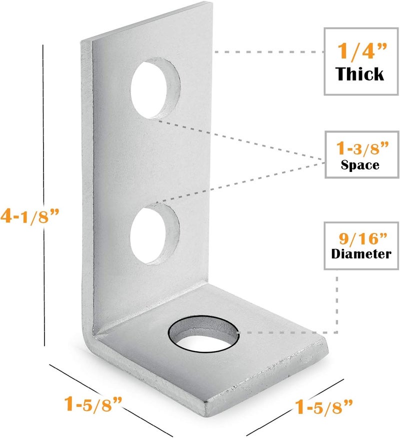 OHLECTRIC (5 Pack) 3 Hole Cross Corner Angle Brackets – Premium Zinc Electroplated Steel | 1-5/8" x 1/4", 9/16" Holes – Heavy-Duty Metal Braces for Wood, Metal, Framing & Structural Support - Image 3