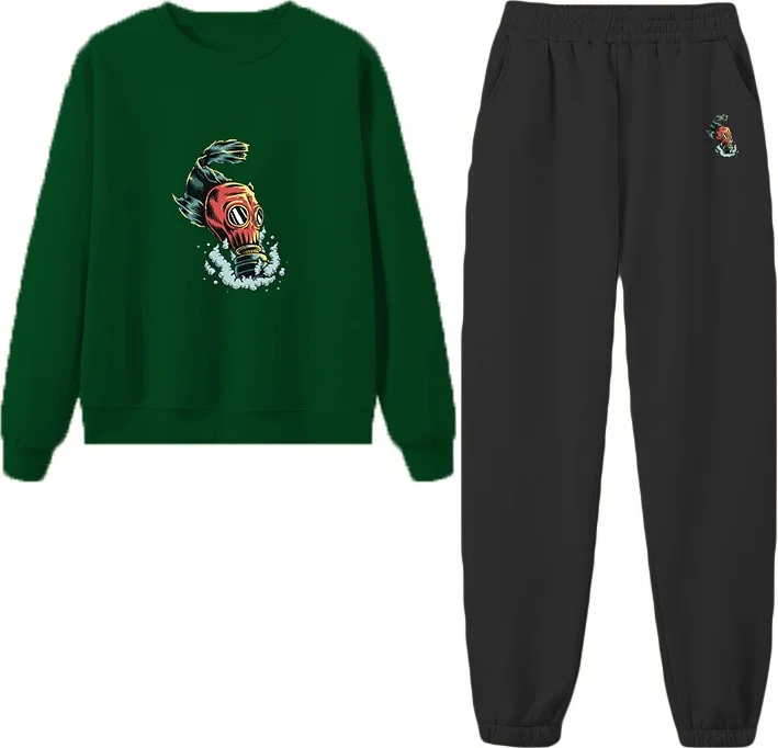 DogFish Tracksuit Set Oversize Fish Printed Tracksuit Set,lover,couple Combination Green