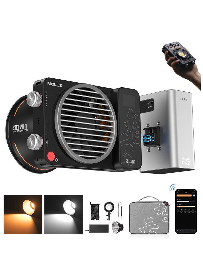 Zhiyun ZHIYUN MOLUS X100 Combo V2 Upgraded Version LED Video Light [Official],Portable 100W 2700K-6500K CRI 95+ TLCI 97+ Bluetooth Brightness Control Continuous Output Lighting for Photography Studio Light 