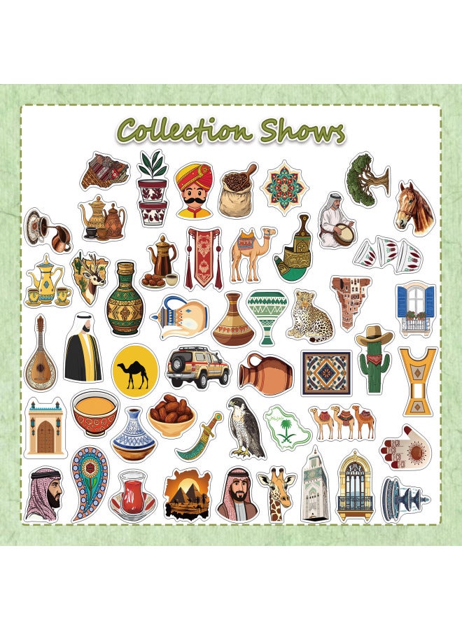 50 Middle Eastern Art Style Stickers, Cartoon Travel Elements, Waterproof Stickers, Diy Suitcase, Notebook, Journal