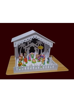 MDT India MDT India Holy Christmas Decoration Combo MDF Multiwood DIY Crib House L 40 cm Nativity Crib Set 3 Inch 18 Piece  - Image 1