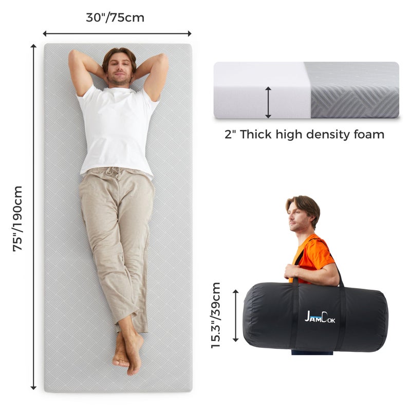 Jamdok Cooling Foam Camping Mattress for Hot Sleeper,Waterproof Sleeping Pad with Carry Bag,Roll Up Cot Mattress Topper for Summer Camping Bed,Hiking,Car,Portable(75 x 30 x 2 inches) - Image 5