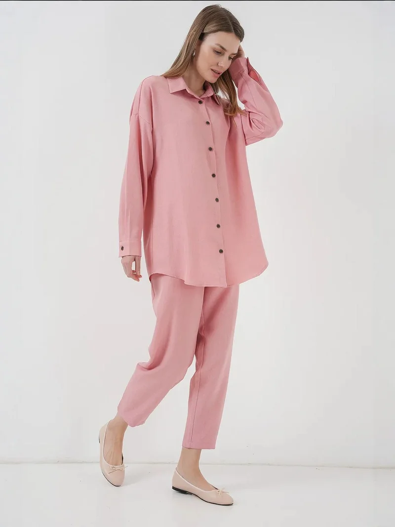 BDART Linen Blend Long Sleeve Shirt and Pants Co-ord Set