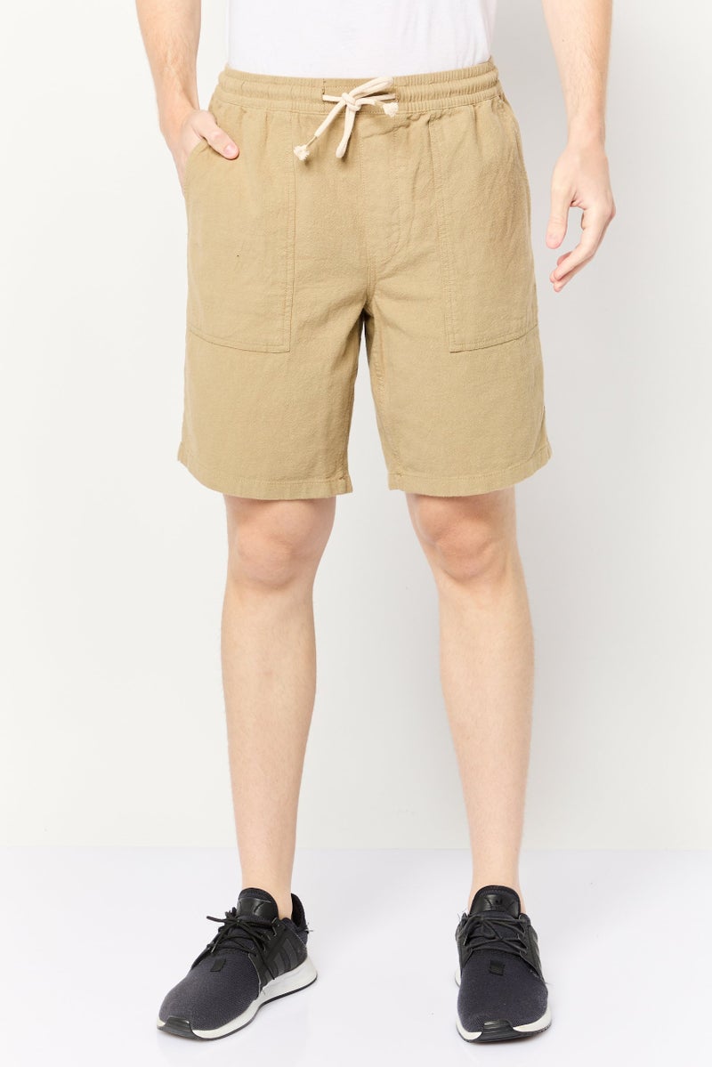 Celio Men Textured Basic Shorts, Tan - Image 1