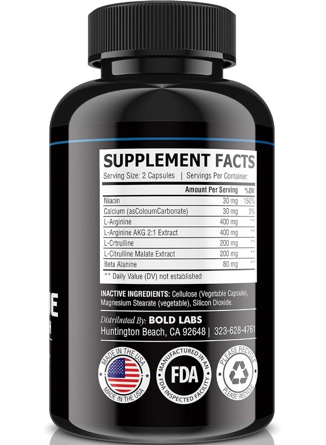 Bold Labs USA Extra Strength L Arginine - 2680mg Nitric Oxide Supplement for Muscle Growth, Vascularity & Energy  60 Capsules - Image 2