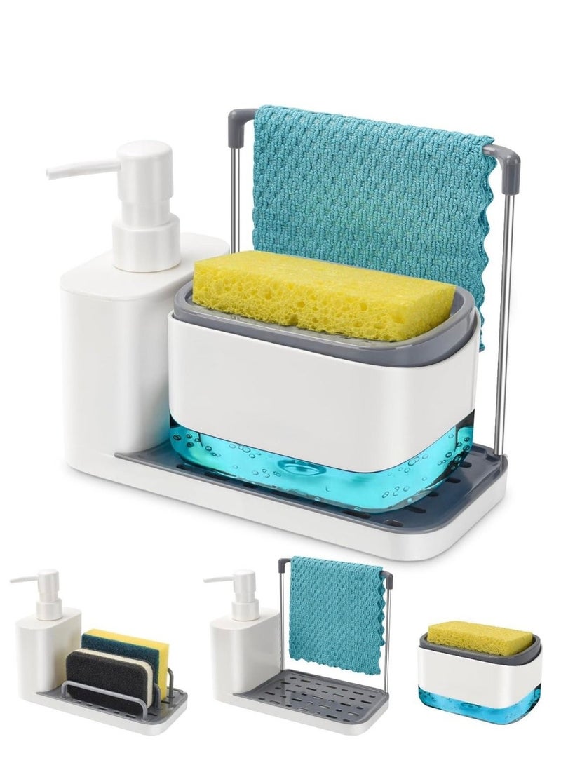 Multi-Functional Soap Dispenser with Sponge & Cloth Holder – 2-in-1 Kitchen Sink Organizer (370ml) - Image 1