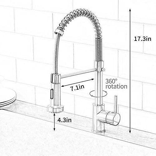 INART Designer Brass Single Handle High Arc Spring Pull Out Kitchen Sink Faucet/Hot & Cold Water Mixer Tap with Pull Down Sprayer Multitask Mode- Gold Color - Image 4