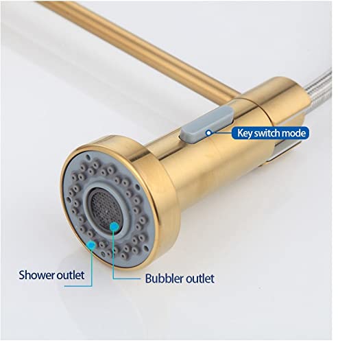 INART Designer Brass Single Handle High Arc Spring Pull Out Kitchen Sink Faucet/Hot & Cold Water Mixer Tap with Pull Down Sprayer Multitask Mode- Gold Color - Image 3