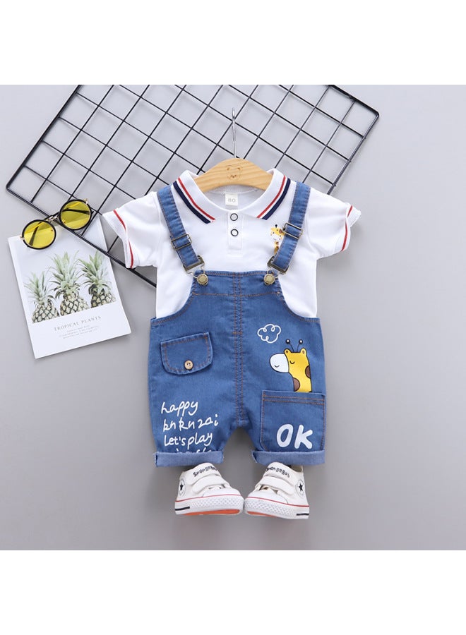 Infant Baby Boys & Girls Summer Cartoon Casual Suspender Shorts Two-piece Set - Image 1