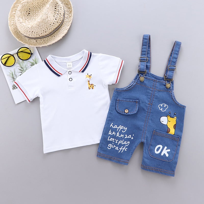 Infant Baby Boys & Girls Summer Cartoon Casual Suspender Shorts Two-piece Set - Image 2