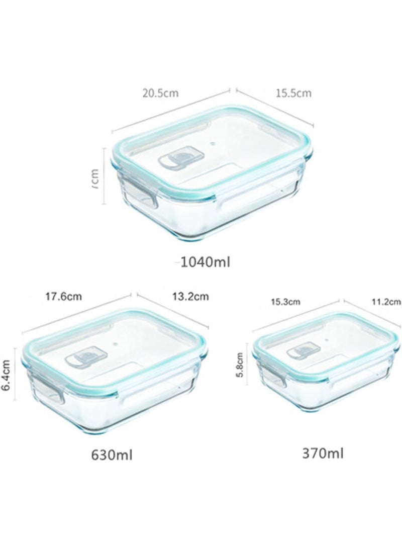 TYCOM Glass Meal Prep Containers 3 Pieces Rectangle Glass Food Storage Containers with Lids Glass Lunch Box Portion Control Airtight Glass Bento Box Lunch Containers. - Image 1