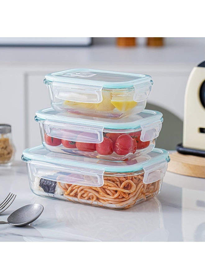 TYCOM Glass Meal Prep Containers 3 Pieces Rectangle Glass Food Storage Containers with Lids Glass Lunch Box Portion Control Airtight Glass Bento Box Lunch Containers. - Image 2