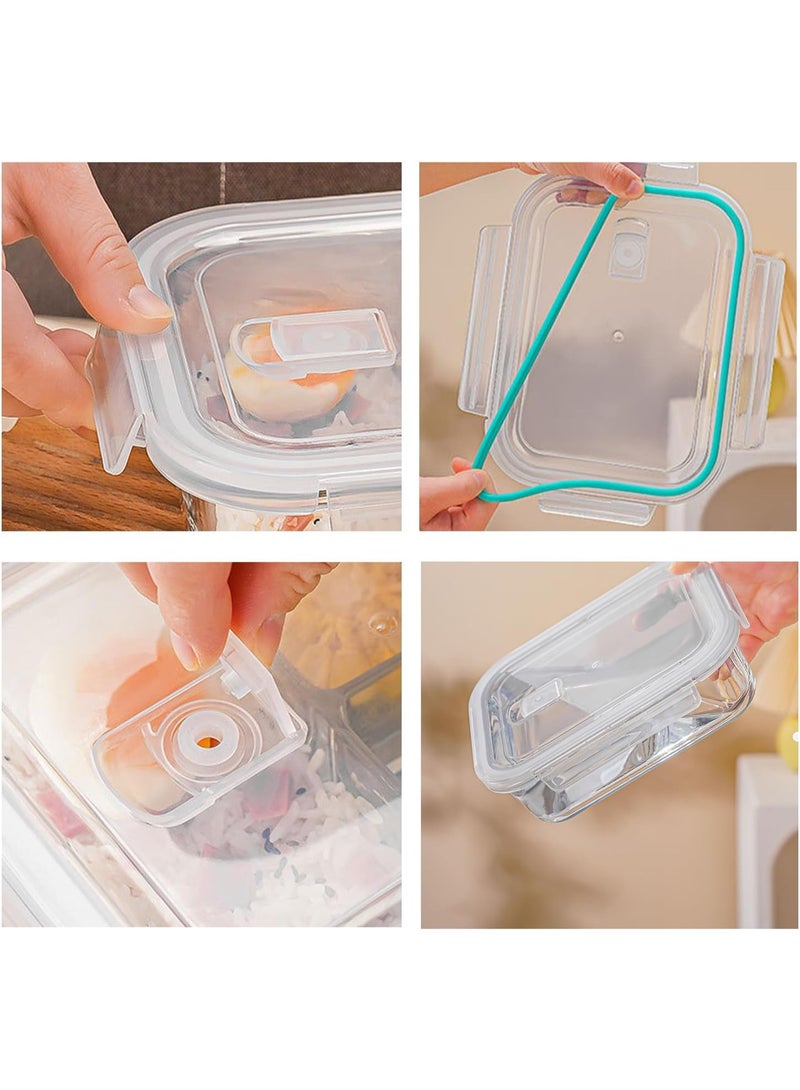 TYCOM Glass Meal Prep Containers 3 Pieces Rectangle Glass Food Storage Containers with Lids Glass Lunch Box Portion Control Airtight Glass Bento Box Lunch Containers. - Image 4