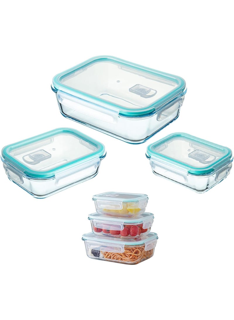 TYCOM Glass Meal Prep Containers 3 Pieces Rectangle Glass Food Storage Containers with Lids Glass Lunch Box Portion Control Airtight Glass Bento Box Lunch Containers. - Image 3