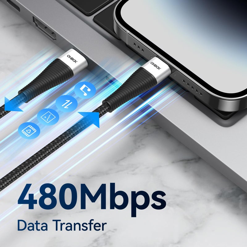 ohbox Extra Long USB C to USB C Cable 15FT 2Pack 100W, USB C Charger Cable Fast Charging Cord Braided, Type C Cable for iPhone 17 16 15/15Plus/15Pro/Max, MacBook Pro/Air, iPad Pro/Air/Mini,Samsung,Pixel - Image 4