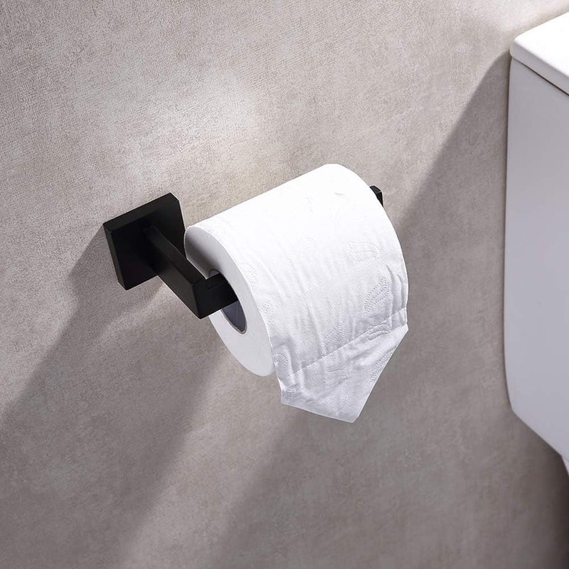 TASTOS Toilet Paper Holder Matte Black, Toilet Tissue Roll Holders Dispenser and Hangers Wall Mounted for Bathroom & Kitchen, Stainless Steel Modern Square Style 2 Pack - Image 4