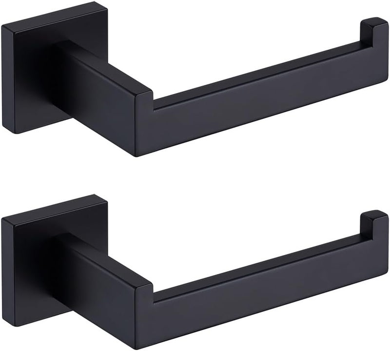 TASTOS Toilet Paper Holder Matte Black, Toilet Tissue Roll Holders Dispenser and Hangers Wall Mounted for Bathroom & Kitchen, Stainless Steel Modern Square Style 2 Pack - Image 1