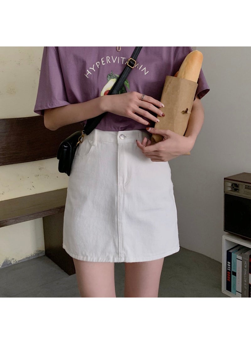 Generic - Pink High-Waist Denim Skirt Loose-Fit Summer Korean A-Line Red - Image 1
