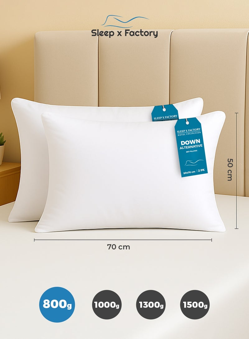 Sleep x Factory Luxurious Soft Sleeping Pillows – 2-Pack – Microfiber Cover, Hypoallergenic Fill – 800g / 1000g / 1300g / 1500g - Image 1