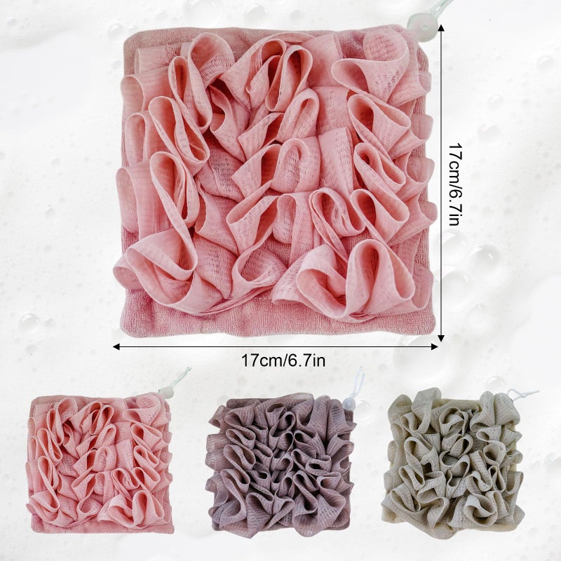 PKRFCJ 3 Pcs Soap Bar Loofah, 2 in 1 Bar Soap Loofah Pouch Can Hold Soap Effective Exfoliation for Bathing (Khaki + Coffee + Pink) - Image 2