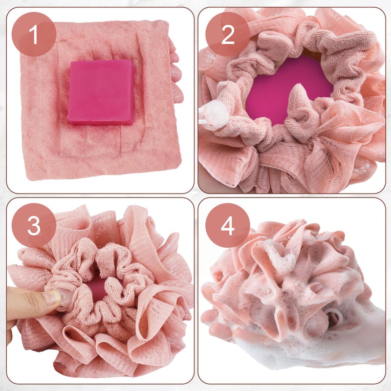 PKRFCJ 3 Pcs Soap Bar Loofah, 2 in 1 Bar Soap Loofah Pouch Can Hold Soap Effective Exfoliation for Bathing (Khaki + Coffee + Pink) - Image 3