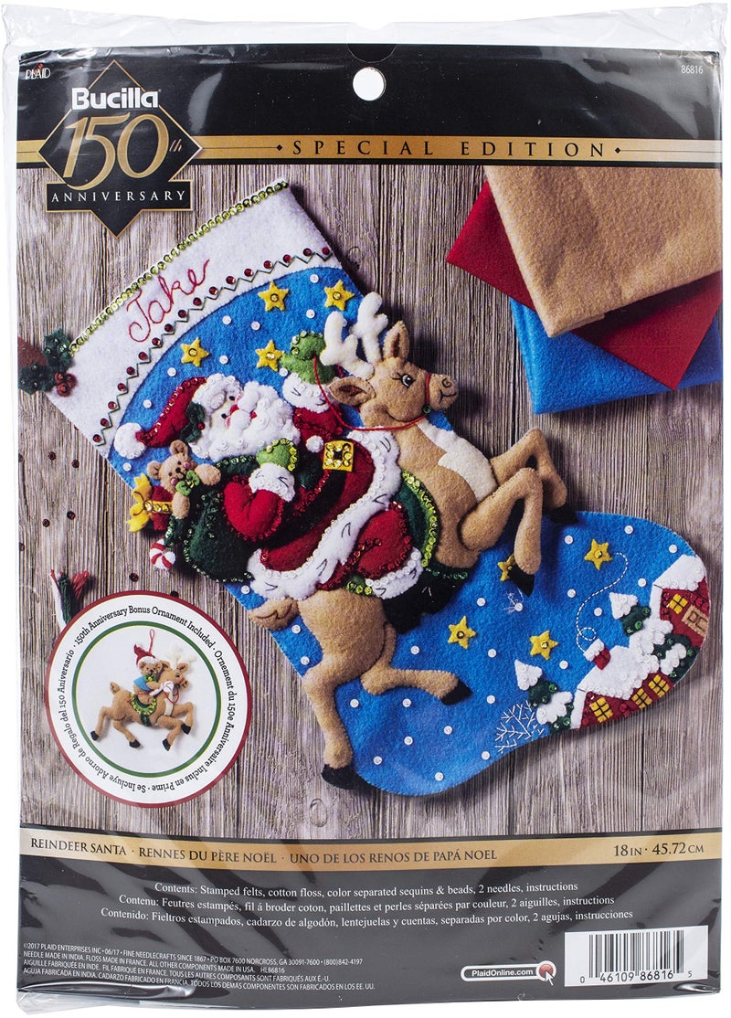 Bucilla Bucilla Reindeer Santa Stocking Kit Adult Cotton Holidays 