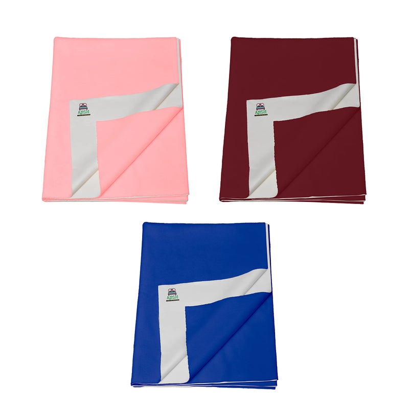 AJISH Pack of 3, Baby Bed Protector Reusable - Soft Cotton 100% Waterproof High Absorbent Faster Dry Sheet - Best for New Born Babies & Toddler Children (Medium - 70X100CM) (Pink,Maroon,Navy Blue) - Image 1