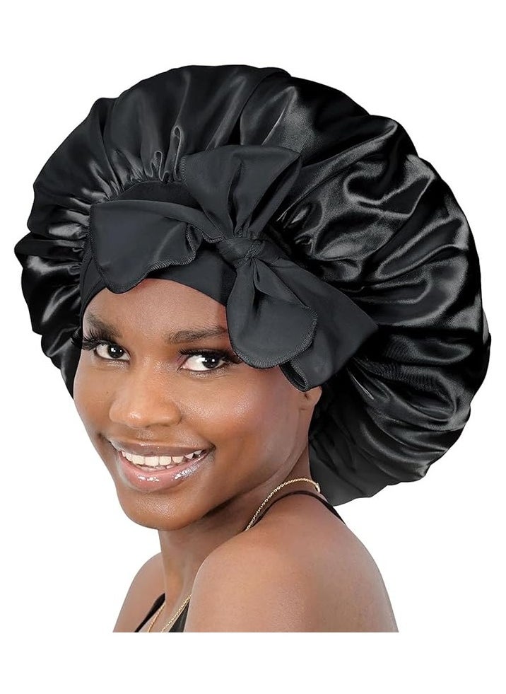 Generic Silk Bonnet for Sleeping Women Satin Bonnet Silk Hair Cap Adjustable Silk Hair Bonnet Night Sleep Cap with Tie Band  - Image 1