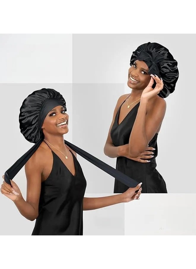 Generic Silk Bonnet for Sleeping Women Satin Bonnet Silk Hair Cap Adjustable Silk Hair Bonnet Night Sleep Cap with Tie Band  - Image 2