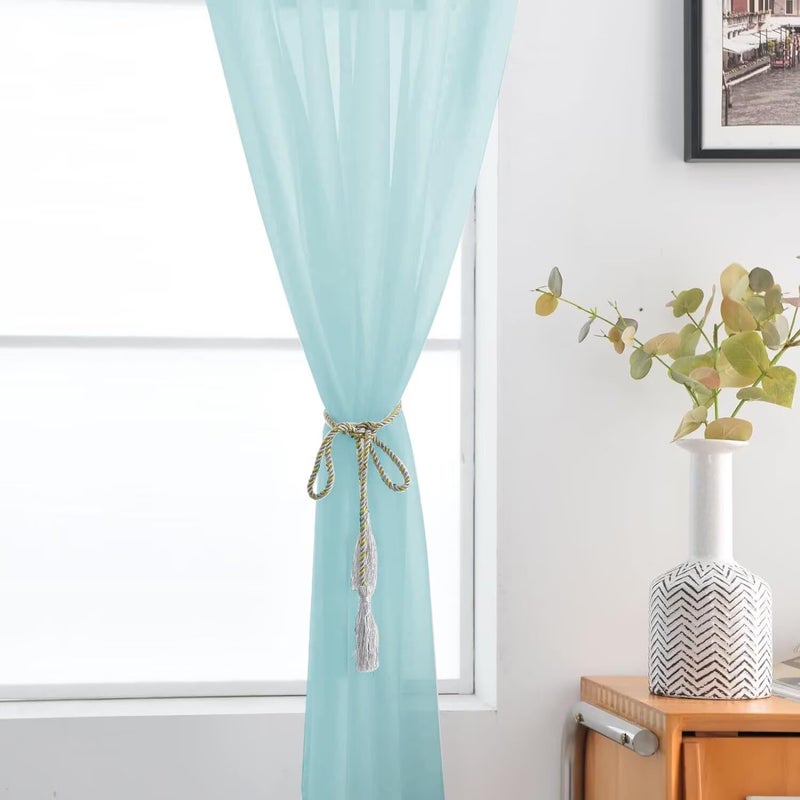 SpaceDresser Basic Rod Pocket Sheer Voile Window Curtain Panels Sky Blue 1 Pair 2 Panels 52 Width 84 Inch Long for Kitchen Bedroom Children Living Room Yardï¼ˆSky Blue, 52W x 84Lï¼‰ - Image 4