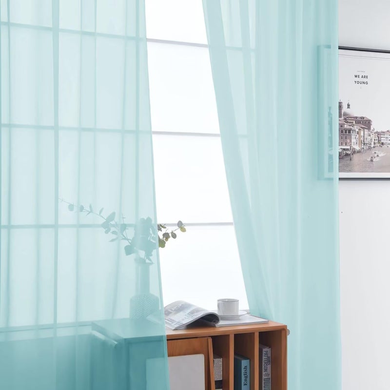 SpaceDresser Basic Rod Pocket Sheer Voile Window Curtain Panels Sky Blue 1 Pair 2 Panels 52 Width 84 Inch Long for Kitchen Bedroom Children Living Room Yardï¼ˆSky Blue, 52W x 84Lï¼‰ - Image 3