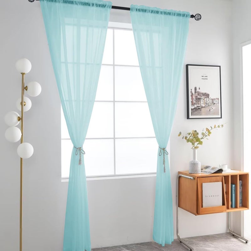SpaceDresser Basic Rod Pocket Sheer Voile Window Curtain Panels Sky Blue 1 Pair 2 Panels 52 Width 84 Inch Long for Kitchen Bedroom Children Living Room Yardï¼ˆSky Blue, 52W x 84Lï¼‰ - Image 2