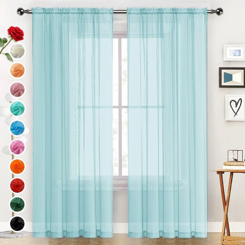 SpaceDresser Basic Rod Pocket Sheer Voile Window Curtain Panels Sky Blue 1 Pair 2 Panels 52 Width 84 Inch Long for Kitchen Bedroom Children Living Room Yardï¼ˆSky Blue, 52W x 84Lï¼‰ - Image 1