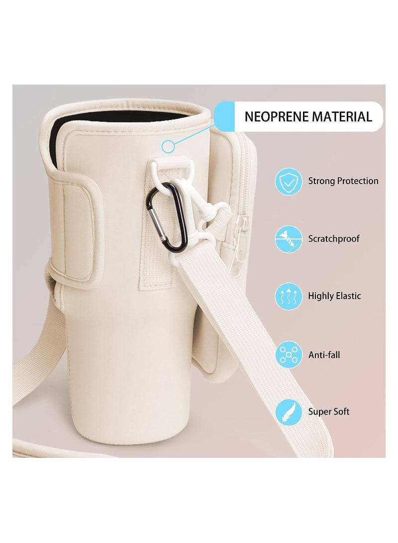 KASTWAVE Water Bottle Carrier Bag Compatible with Stanley 40 Oz Tumbler, Water Bottle Holder with Shoulder Strap and Phone Pocket, Bottle Accessories for Walking Hiking Travelling, Beige - Image 2